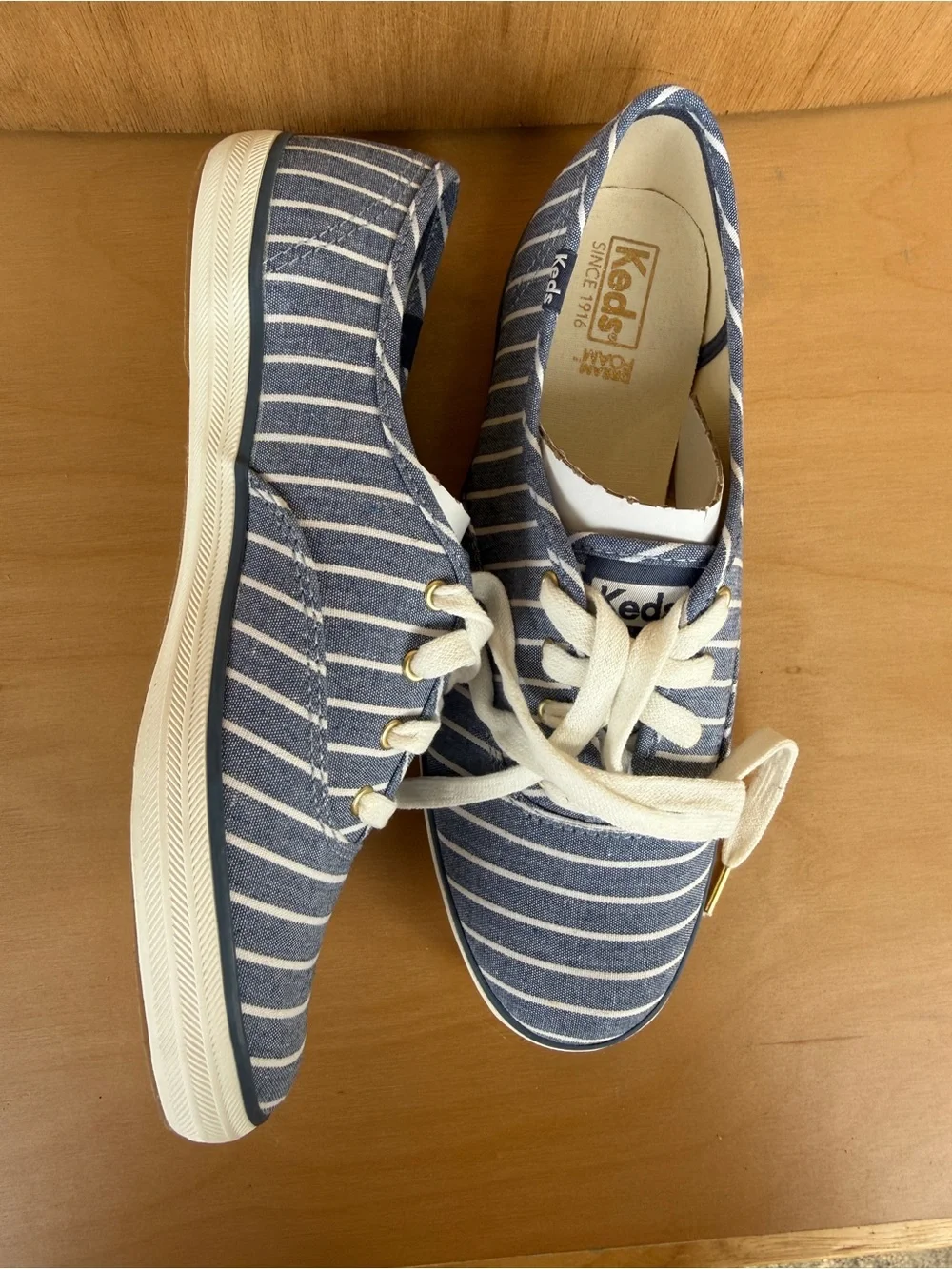Keds Champion Chambray Breton Stripe Sneakers NIB Size 8 Blue White Nautical